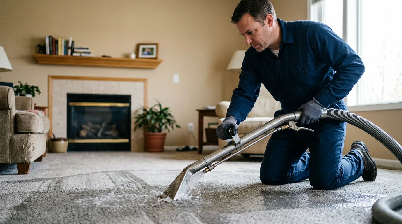 Water damage restoration technician working near Drakes Branch, VA